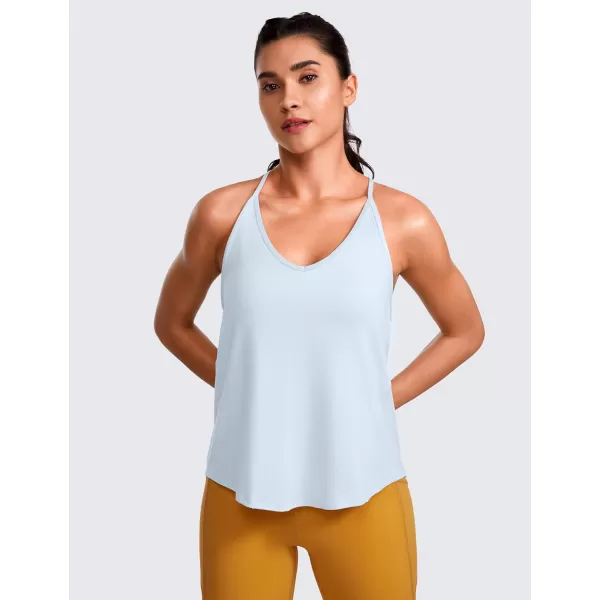 CRZ YOGA Lightweight Tank Top for Women V Neck Spaghetti Strap Workout Tanks Tie Back Yoga Sleeveless Shirts Halter CamisoleBlue Linen