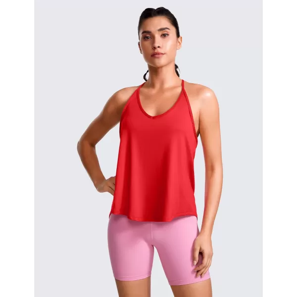 CRZ YOGA Lightweight Tank Top for Women V Neck Spaghetti Strap Workout Tanks Tie Back Yoga Sleeveless Shirts Halter CamisoleDeep Red