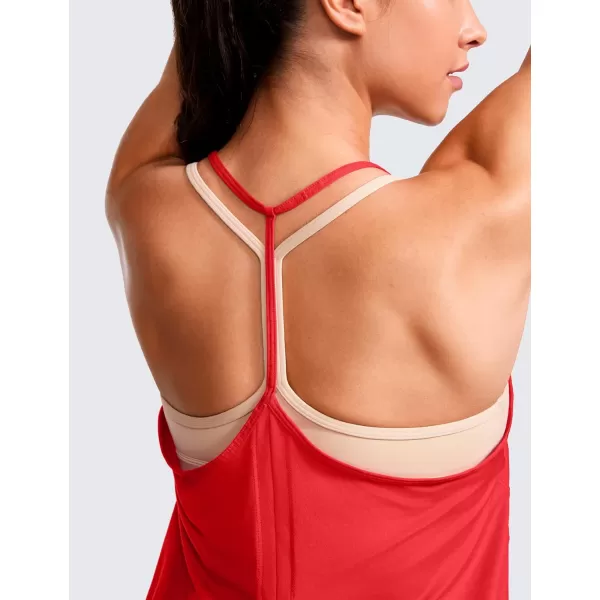 CRZ YOGA Lightweight Tank Top for Women V Neck Spaghetti Strap Workout Tanks Tie Back Yoga Sleeveless Shirts Halter CamisoleDeep Red