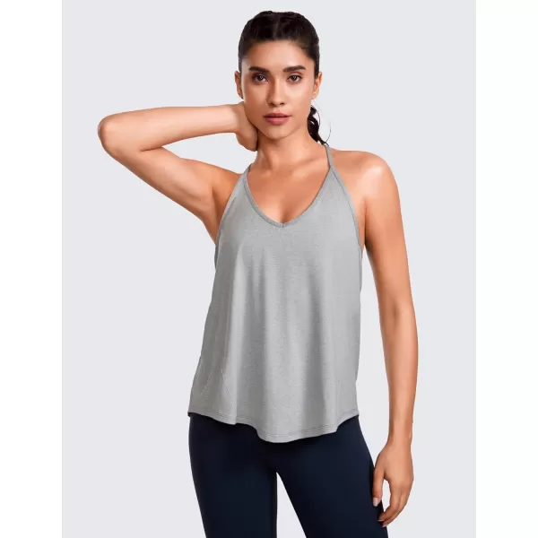 CRZ YOGA Lightweight Tank Top for Women V Neck Spaghetti Strap Workout Tanks Tie Back Yoga Sleeveless Shirts Halter CamisoleSilver Mist