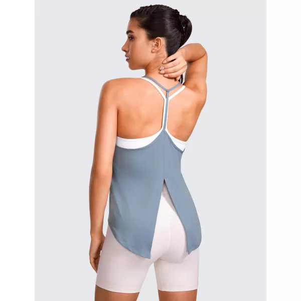 CRZ YOGA Lightweight Tank Top for Women V Neck Spaghetti Strap Workout Tanks Tie Back Yoga Sleeveless Shirts Halter CamisoleSlate Blue