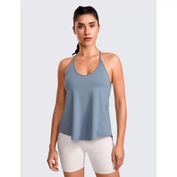 CRZ YOGA Lightweight Tank Top for Women V Neck Spaghetti Strap Workout Tanks Tie Back Yoga Sleeveless Shirts Halter CamisoleSlate Blue