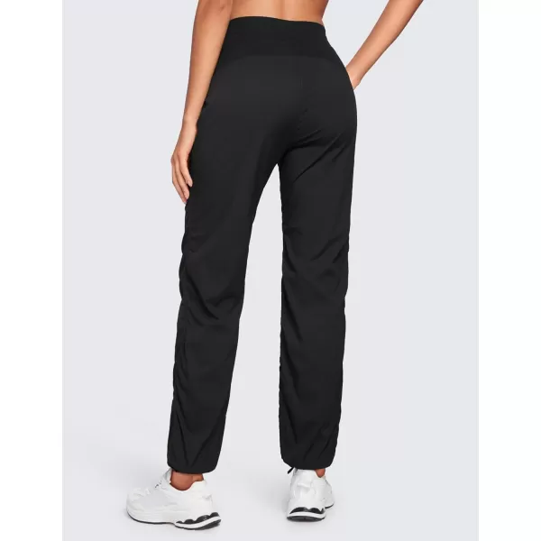 CRZ YOGA Lightweight Workout Pants for Women Casual Ruched Straight Leg Pants Work Gym Athletic Pants with PocketsBlack