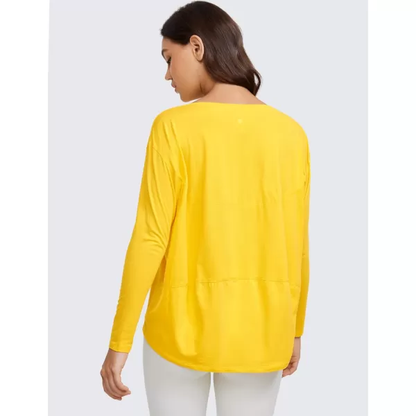 CRZ YOGA Long Sleeve Workout Shirts for Women Loose FitPima Cotton Yoga Shirts Casual Fall Tops ShirtsHigh Visibility Yellow