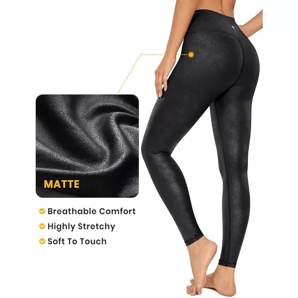 CRZ YOGA Matte Faux Leather Leggings for Women 2528  High Waisted Stretch Leather Pants Tummy Control Pleather Tights25 inches Black