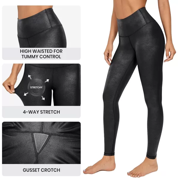 CRZ YOGA Matte Faux Leather Leggings for Women 2528  High Waisted Stretch Leather Pants Tummy Control Pleather Tights25 inches Black