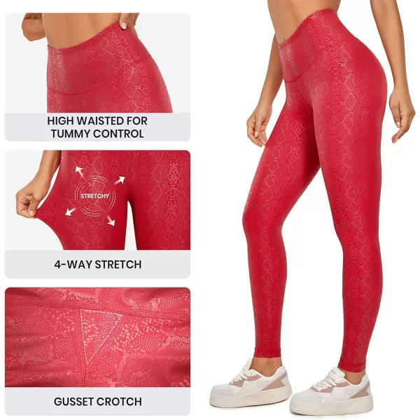 CRZ YOGA Matte Faux Leather Leggings for Women 2528  High Waisted Stretch Leather Pants Tummy Control Pleather Tights25 inches Crimson Snake