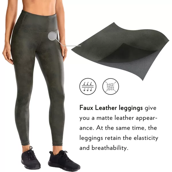 CRZ YOGA Matte Faux Leather Leggings for Women 2528  High Waisted Stretch Leather Pants Tummy Control Pleather Tights25 inches Green March