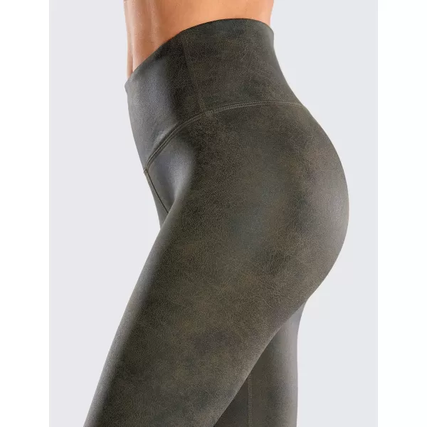 CRZ YOGA Matte Faux Leather Leggings for Women 2528  High Waisted Stretch Leather Pants Tummy Control Pleather Tights25 inches Green March