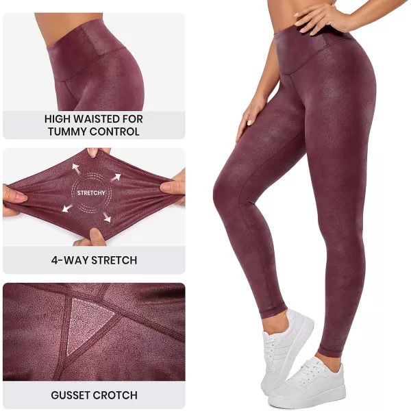 CRZ YOGA Matte Faux Leather Leggings for Women 2528  High Waisted Stretch Leather Pants Tummy Control Pleather Tights25 inches Thousands of Red Colour