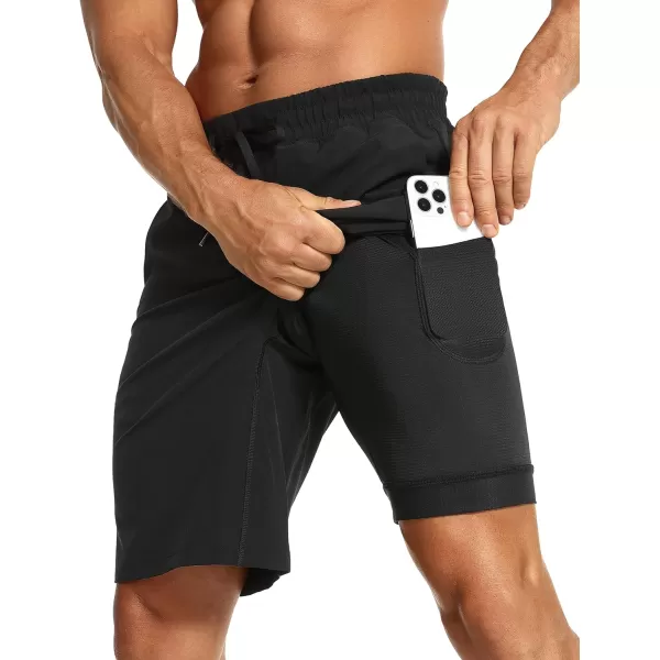 CRZ YOGA Mens 2 in 1 Running Shorts with Liner  5 7 9 Quick Dry Workout Sports Athletic Shorts with PocketsBlack