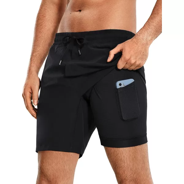 CRZ YOGA Mens 2 in 1 Running Shorts with Liner  5 7 9 Quick Dry Workout Sports Athletic Shorts with PocketsBlack