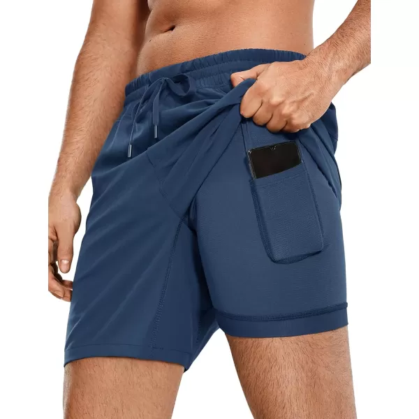 CRZ YOGA Mens 2 in 1 Running Shorts with Liner  5 7 9 Quick Dry Workout Sports Athletic Shorts with PocketsDark Chrome