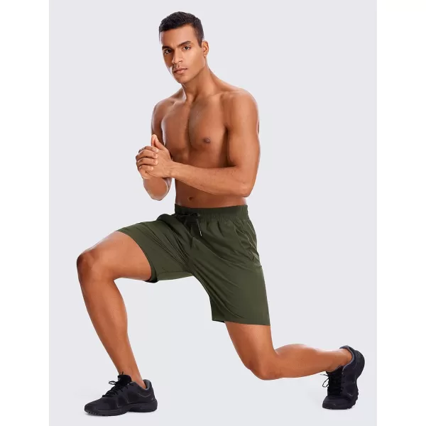 CRZ YOGA Mens 2 in 1 Running Shorts with Liner  5 7 9 Quick Dry Workout Sports Athletic Shorts with PocketsDark Olive