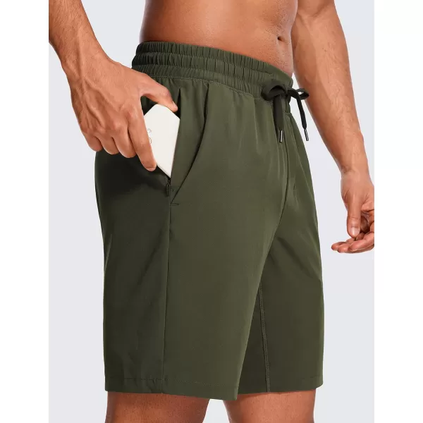 CRZ YOGA Mens 2 in 1 Running Shorts with Liner  5 7 9 Quick Dry Workout Sports Athletic Shorts with PocketsDark Olive