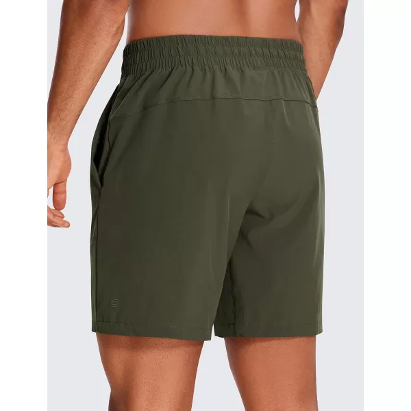 CRZ YOGA Mens 2 in 1 Running Shorts with Liner  5 7 9 Quick Dry Workout Sports Athletic Shorts with PocketsDark Olive