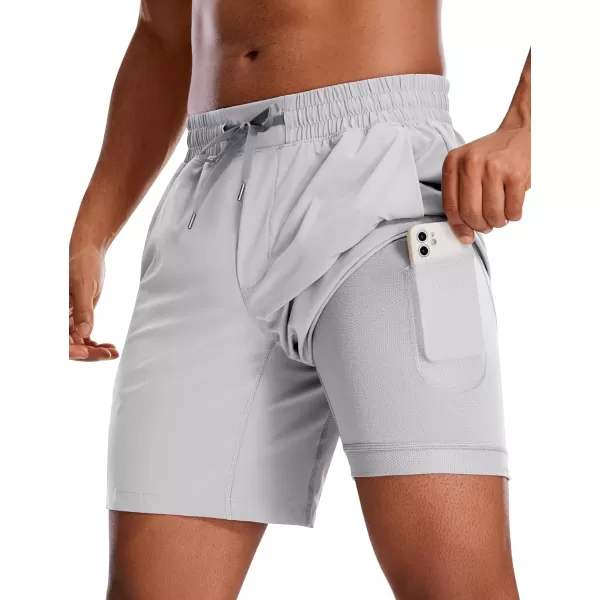 CRZ YOGA Mens 2 in 1 Running Shorts with Liner  5 7 9 Quick Dry Workout Sports Athletic Shorts with PocketsGull Gray