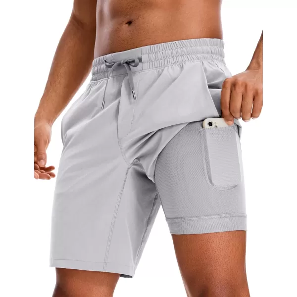 CRZ YOGA Mens 2 in 1 Running Shorts with Liner  5 7 9 Quick Dry Workout Sports Athletic Shorts with PocketsGull Gray