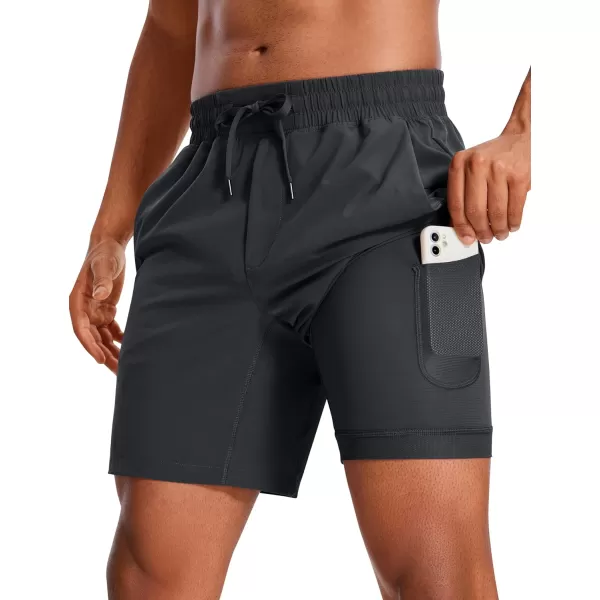 CRZ YOGA Mens 2 in 1 Running Shorts with Liner  5 7 9 Quick Dry Workout Sports Athletic Shorts with PocketsInk Gray