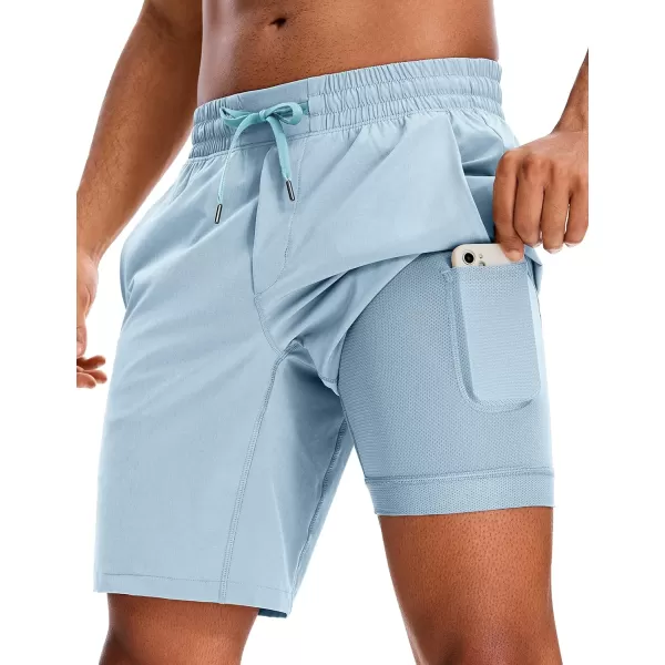 CRZ YOGA Mens 2 in 1 Running Shorts with Liner  5 7 9 Quick Dry Workout Sports Athletic Shorts with PocketsLight Grayish Blue