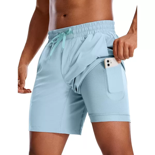 CRZ YOGA Mens 2 in 1 Running Shorts with Liner  5 7 9 Quick Dry Workout Sports Athletic Shorts with PocketsLight Grayish Blue