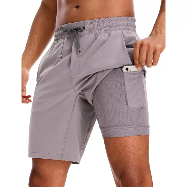 CRZ YOGA Mens 2 in 1 Running Shorts with Liner  5 7 9 Quick Dry Workout Sports Athletic Shorts with PocketsLunar Rock