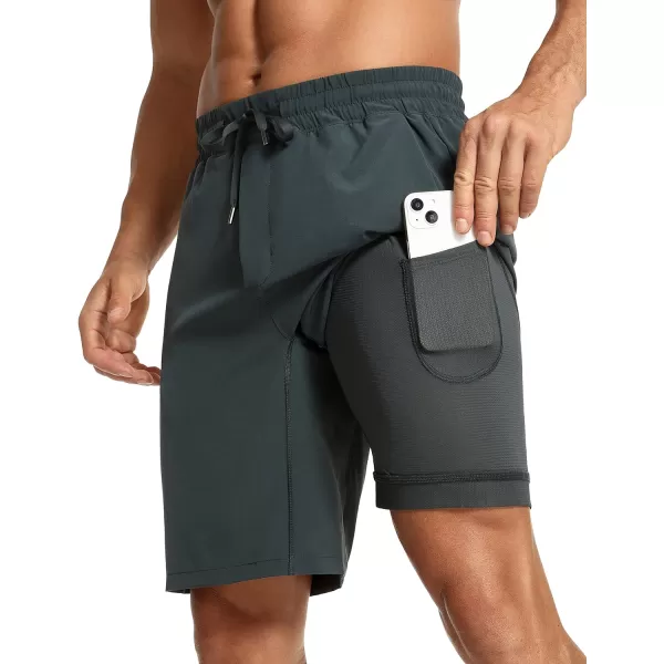 CRZ YOGA Mens 2 in 1 Running Shorts with Liner  5 7 9 Quick Dry Workout Sports Athletic Shorts with PocketsMelanite