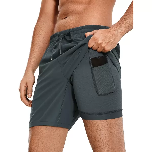 CRZ YOGA Mens 2 in 1 Running Shorts with Liner  5 7 9 Quick Dry Workout Sports Athletic Shorts with PocketsMelanite