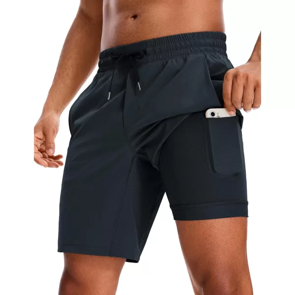 CRZ YOGA Mens 2 in 1 Running Shorts with Liner  5 7 9 Quick Dry Workout Sports Athletic Shorts with PocketsTrue Navy