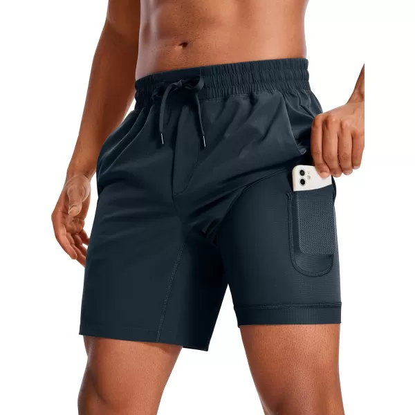 CRZ YOGA Mens 2 in 1 Running Shorts with Liner  5 7 9 Quick Dry Workout Sports Athletic Shorts with PocketsTrue Navy