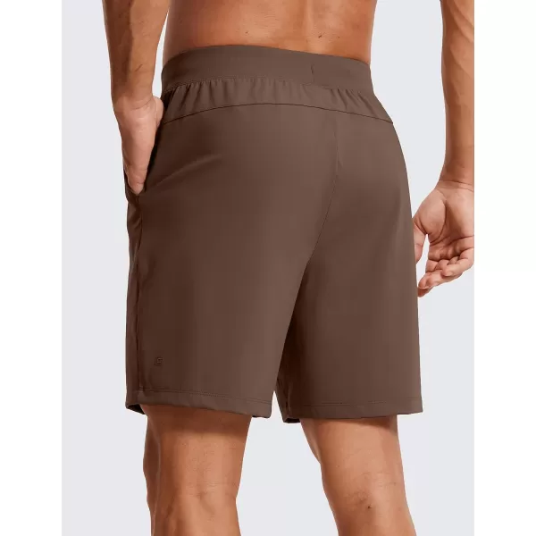 CRZ YOGA Mens FourWay Stretch Workout Shorts  579 Soft Durable Casual Athletic Shorts with Pocket Gym Running HikingDark Olive Brown