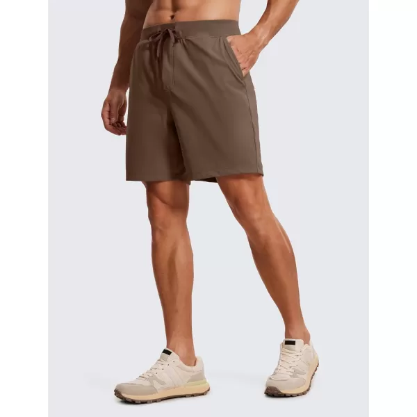 CRZ YOGA Mens FourWay Stretch Workout Shorts  579 Soft Durable Casual Athletic Shorts with Pocket Gym Running HikingDark Olive Brown