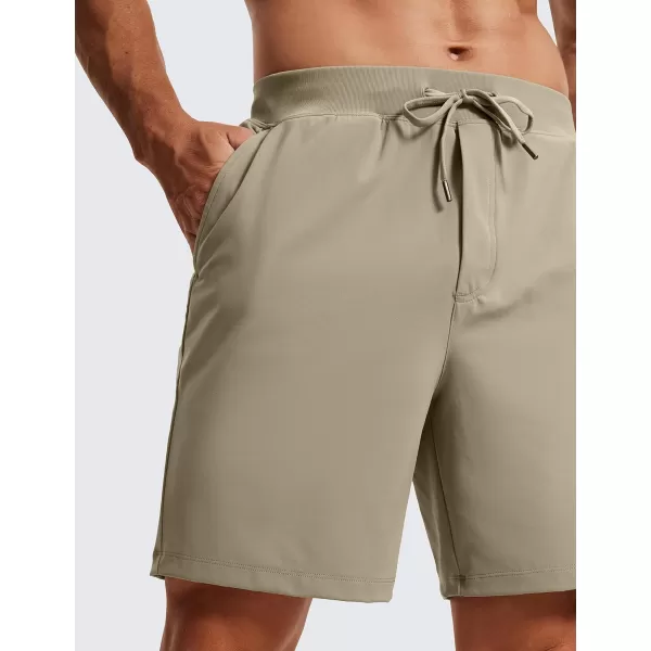 CRZ YOGA Mens FourWay Stretch Workout Shorts  579 Soft Durable Casual Athletic Shorts with Pocket Gym Running HikingKhali Barley