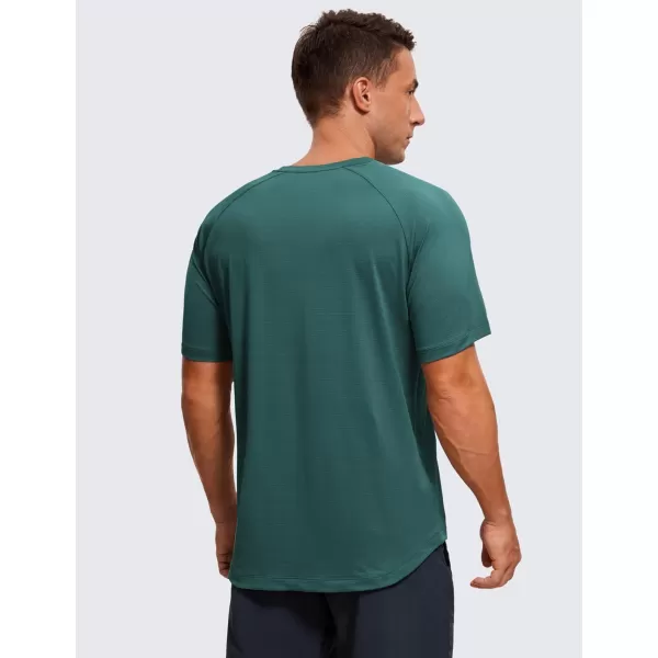 CRZ YOGA Mens Lightweight Athletic TShirts Moisture Wicking Running Workout Shirt Short Sleeve Gym TopsForest Green