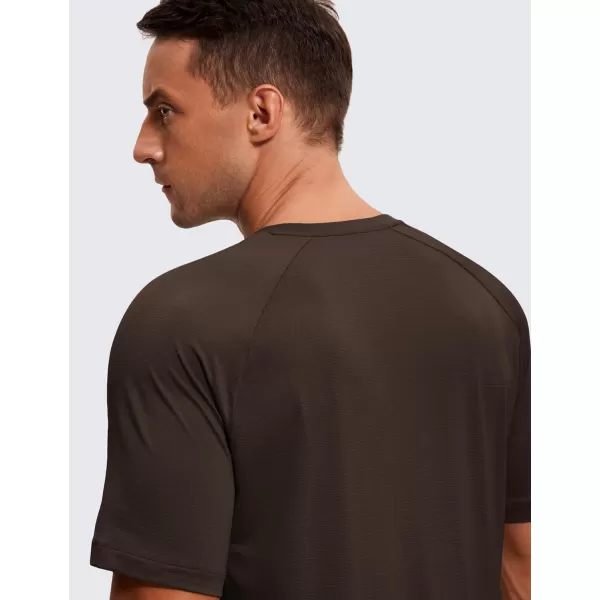 CRZ YOGA Mens Lightweight Athletic TShirts Moisture Wicking Running Workout Shirt Short Sleeve Gym TopsHot Fudge Brown