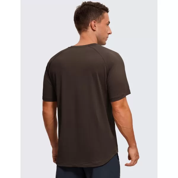 CRZ YOGA Mens Lightweight Athletic TShirts Moisture Wicking Running Workout Shirt Short Sleeve Gym TopsHot Fudge Brown