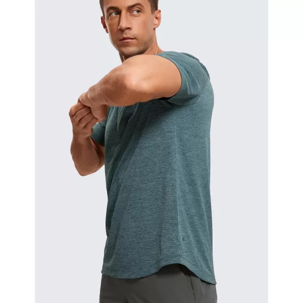 CRZ YOGA Mens Lightweight Short Sleeve TShirt Quick Dry Workout Running Athletic Tee Shirt TopsSmoked Spruce Heather