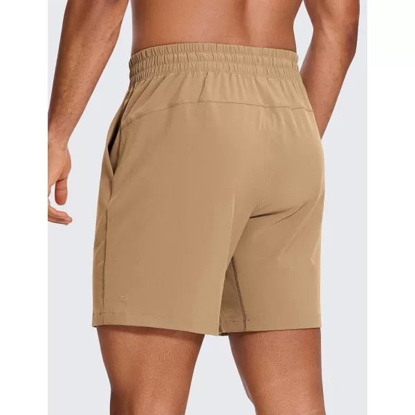 CRZ YOGA Mens Linerless Workout Shorts  5  7 Lightweight Quick Dry Running Sports Athletic Gym Shorts with PocketsKhaki Sand