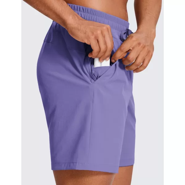 CRZ YOGA Mens Linerless Workout Shorts  7 Quick Dry Running Sports Athletic Gym Shorts with PocketsDark Lavender Purple