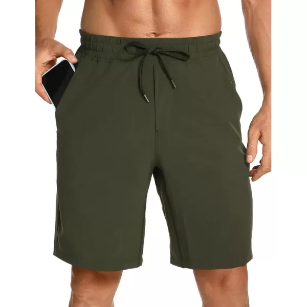 CRZ YOGA Mens Linerless Workout Shorts  7 Quick Dry Running Sports Athletic Gym Shorts with PocketsDark Olive