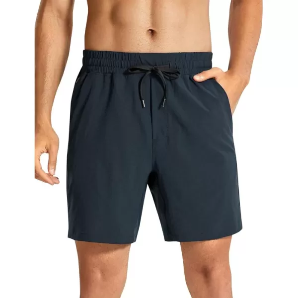 CRZ YOGA Mens Linerless Workout Shorts  7 Quick Dry Running Sports Athletic Gym Shorts with PocketsTrue Navy