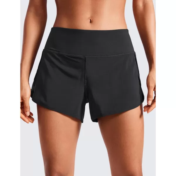 CRZ YOGA Mid Waisted Running Shorts for Women Soft Gym Athletic Workout Shorts with Zipper Pocket Liner Quick DryBlack