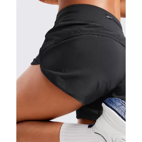 CRZ YOGA Mid Waisted Running Shorts for Women Soft Gym Athletic Workout Shorts with Zipper Pocket Liner Quick DryBlack