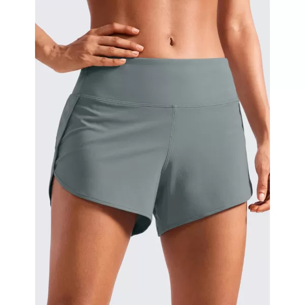 CRZ YOGA Mid Waisted Running Shorts for Women Soft Gym Athletic Workout Shorts with Zipper Pocket Liner Quick DryGrey Sage