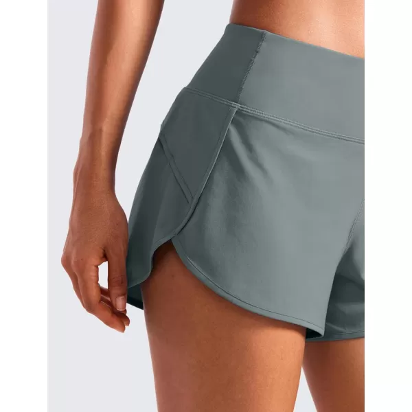 CRZ YOGA Mid Waisted Running Shorts for Women Soft Gym Athletic Workout Shorts with Zipper Pocket Liner Quick DryGrey Sage