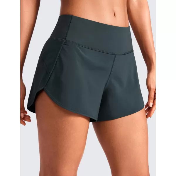 CRZ YOGA Mid Waisted Running Shorts for Women Soft Gym Athletic Workout Shorts with Zipper Pocket Liner Quick DryMelanite