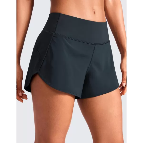 CRZ YOGA Mid Waisted Running Shorts for Women Soft Gym Athletic Workout Shorts with Zipper Pocket Liner Quick DryTrue Navy