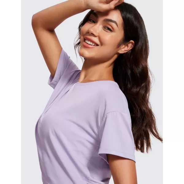 CRZ YOGA Open Back Short Sleeve Crop Top for Women Loose Athletic Yoga Workout Tops Casual Cropped Tee ShirtsLilac Lavender