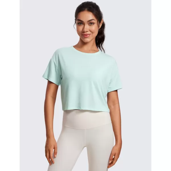 CRZ YOGA Open Back Short Sleeve Crop Top for Women Loose Athletic Yoga Workout Tops Casual Cropped Tee ShirtsSkylight Green