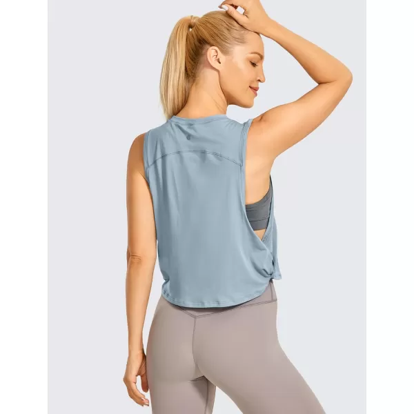 CRZ YOGA Pima Cotton Cropped Tank Tops for Women  Sleeveless Sports Shirts Athletic Yoga Running Gym Workout Crop TopsCambric Blue